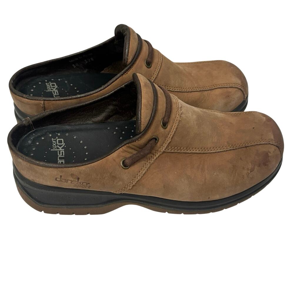 Dansko Sport Clogs EU 38 Brown Leather Mule Slip On Comfort Shoes Spain US 7.5–8